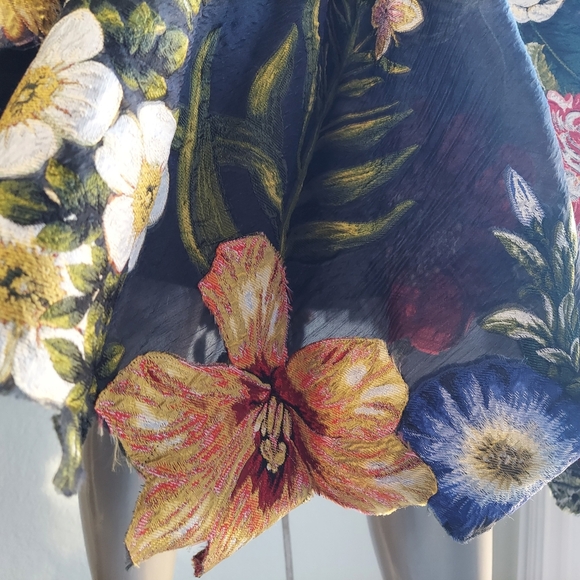 $5,990 OSCAR DE LA RENTA BLACK FLORAL FIL COUPE SILK BLEND DRESS US 14 - Picture 14 of 16